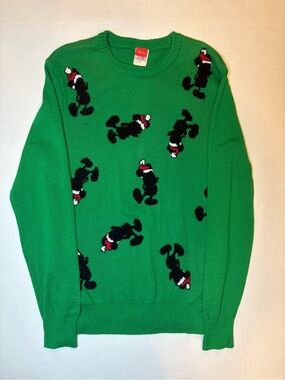 Disney Green Cotton Blend Mickey Mouse Holiday Christmas Sweater Size S